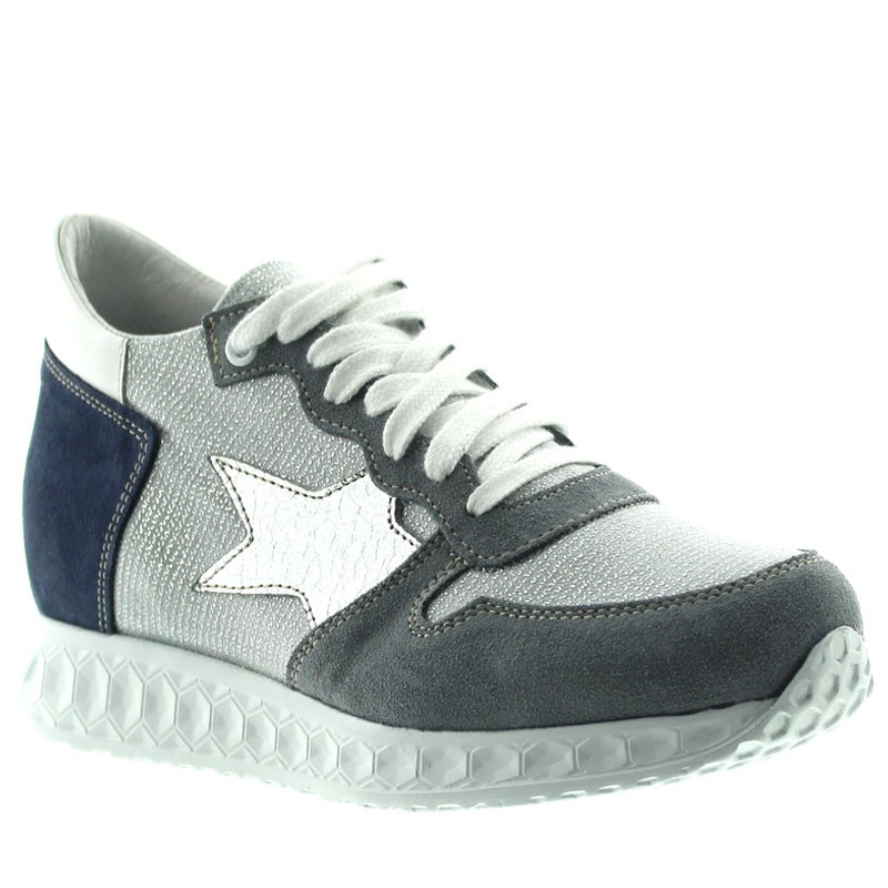 Sneaker Perla - Blau/Silber +7cm