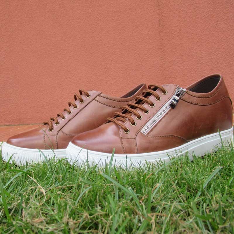 Elevator Sneakers Shoes Men - Brown - Leather - +2.4'' / +6 CM - Leisure - Mario Bertulli